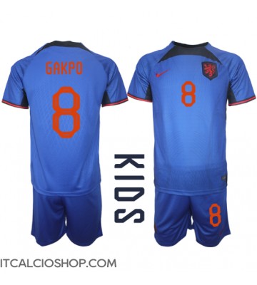 Olanda Cody Gakpo #8 Seconda Maglia Bambino Mondiali 2022 Manica Corta (+ Pantaloni corti)